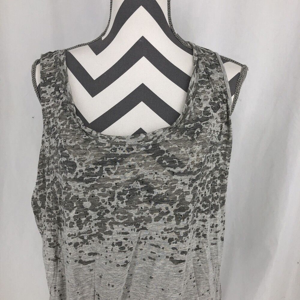 Calvin Klein Gray Sleeveless Rhinestone Jewel Tank Top XL